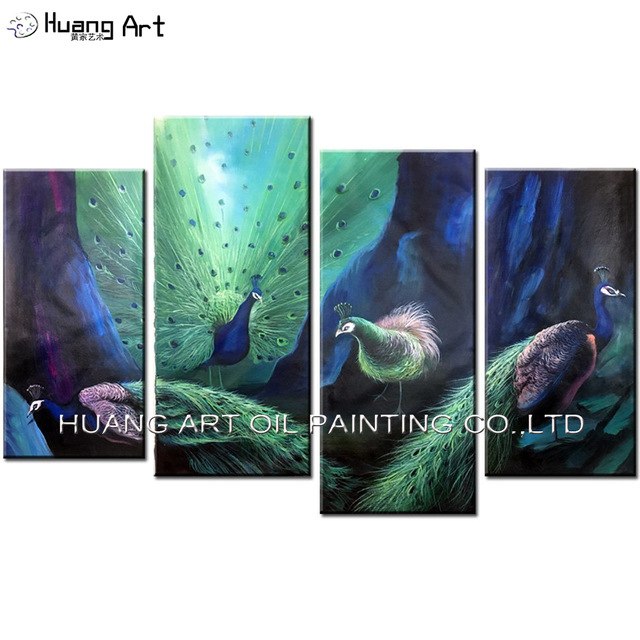 640x640 Handmade Realistic 4 Proud Peacock Oil Painting For Hotel Room - Proud Peacock Painting