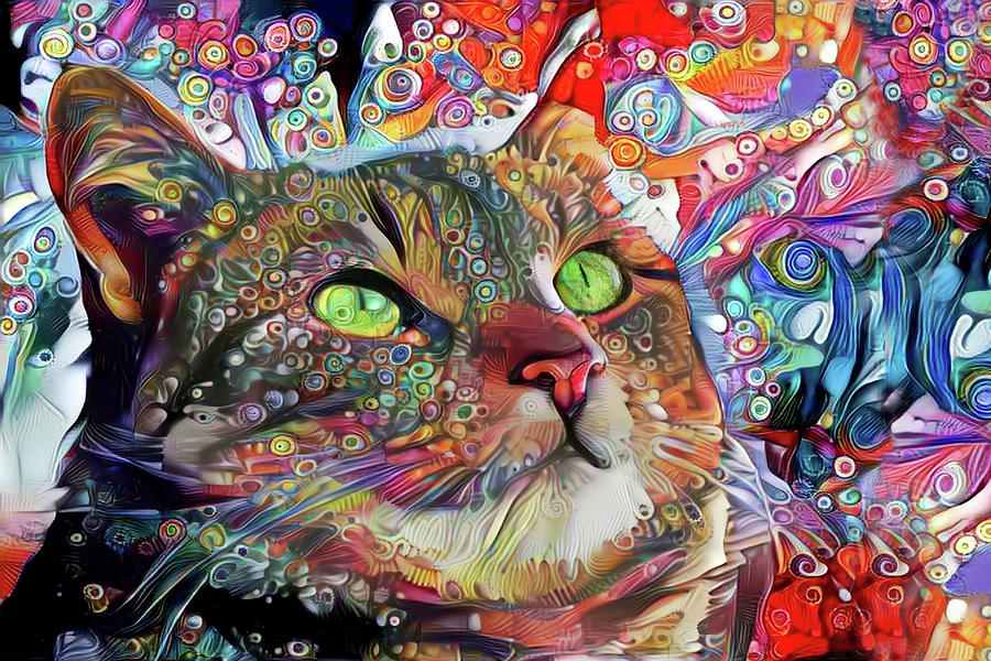 900x600 Tabby Cat Color Blast Digital Art By Peggy Collins - Psychedelic Ca...