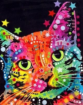 322x405 Tilted Cat Painting By Dean Russo Kediler Dean - Psychedelic Cat Painting