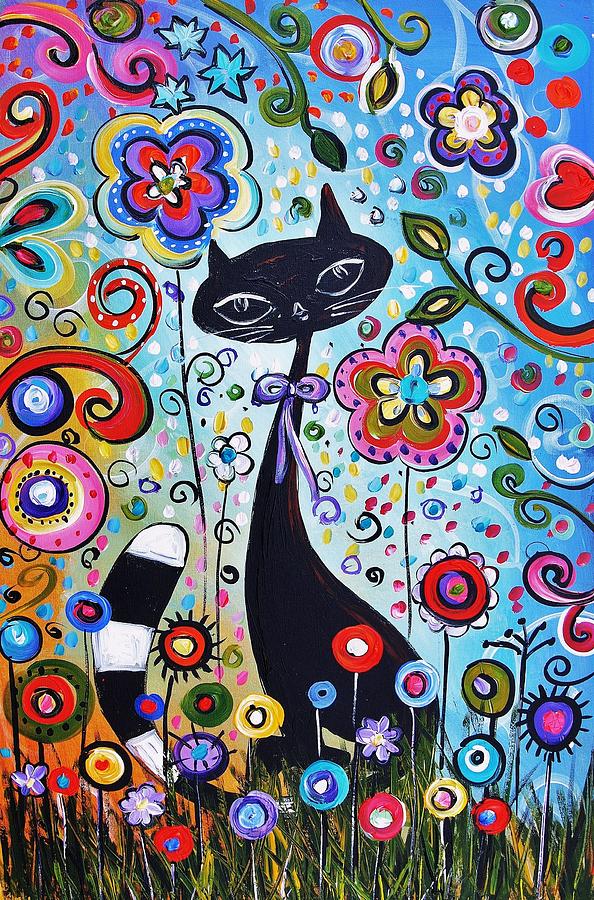 594x900 Abstract Cat Painting By Jolina Anthony - Psychedelic Cat Painting