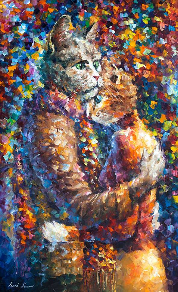 591x966 Cat Hug - Psychedelic Cat Painting