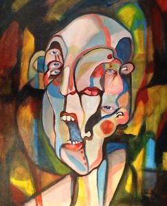243x300 Lex Outsider Pop Surreal Abstract Id Ego Original Large Painting - Psychology Painting