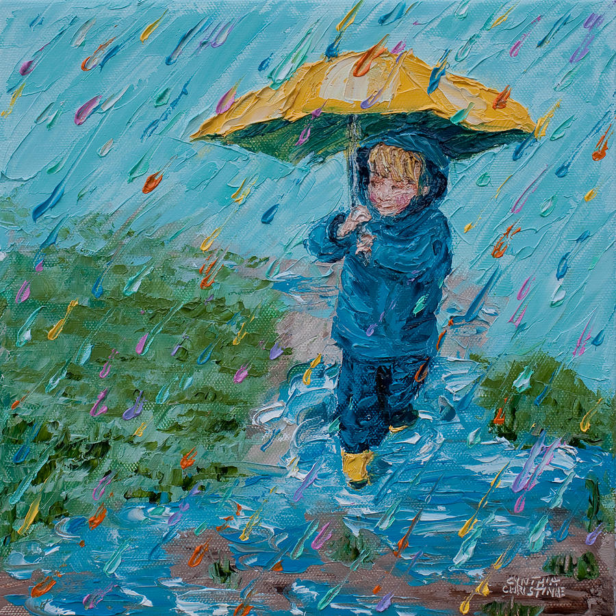 Дети под дождем живопись