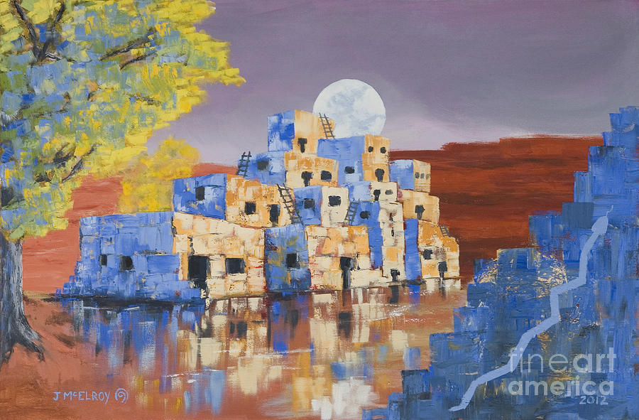 900x591 Blue Serpent Pueblo Painting By Jerry Mcelroy - Pueblo Painting