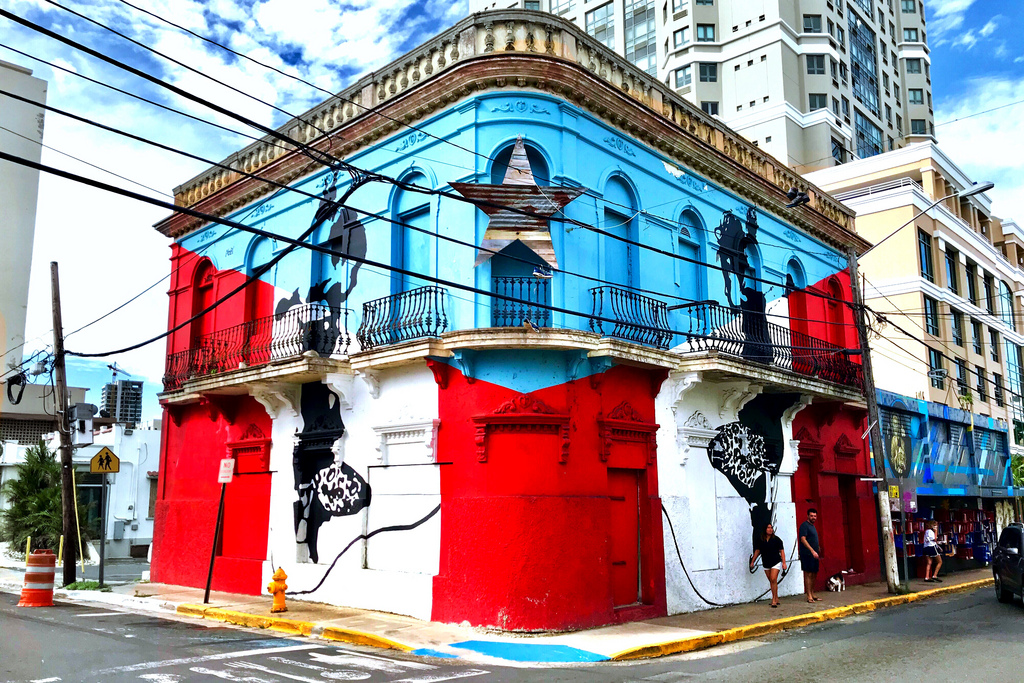 1024x683 Puerto Rico Flag Painted Over An Old Building. Flag - Puerto Rican Flag Painting