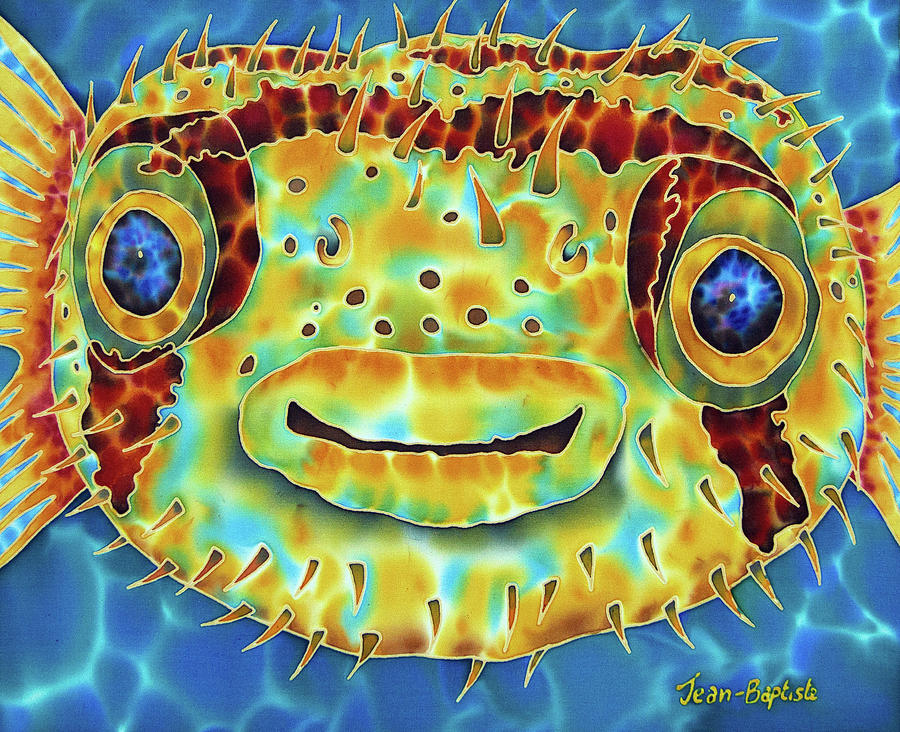 900x732 Caribbean Puffer Fish Painting By Daniel Jean Baptiste - Puffer Fish Painting
