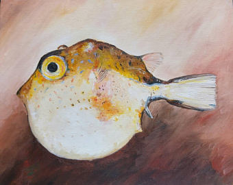 340x270 Pufferfish Art Etsy - Puffer Fish Painting