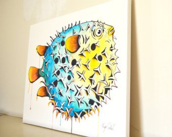 340x270 Pufferfish Painting Etsy - Puffer Fish Painting