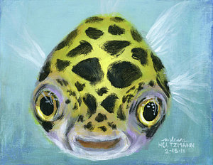 300x232 Puffy Painting By Arleana Holtzmann - Puffer Fish Painting