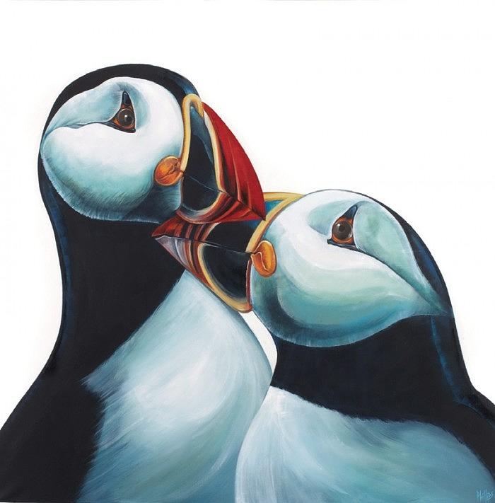 700x711 Puffin Love Painting By Peter Phillips - Puffin Painting