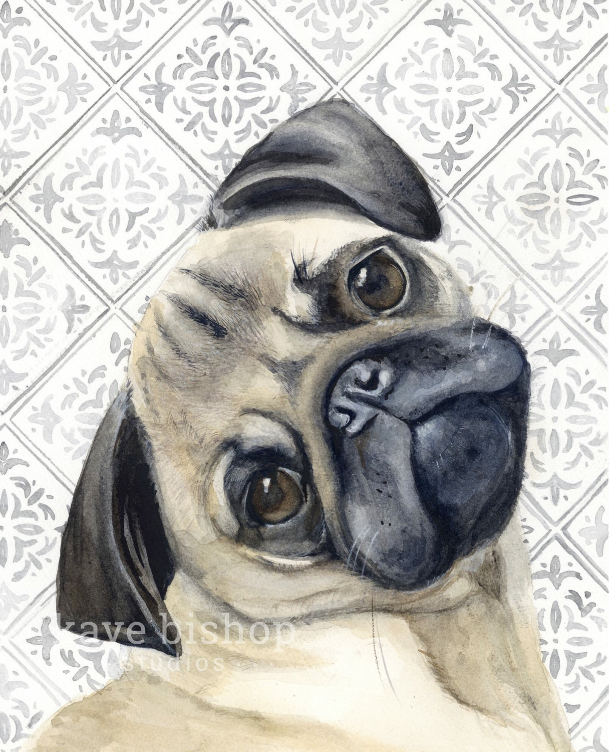 1216x1500 Pug Watercolor Painting Animal Art Pug Painting Pug - Pug Painting