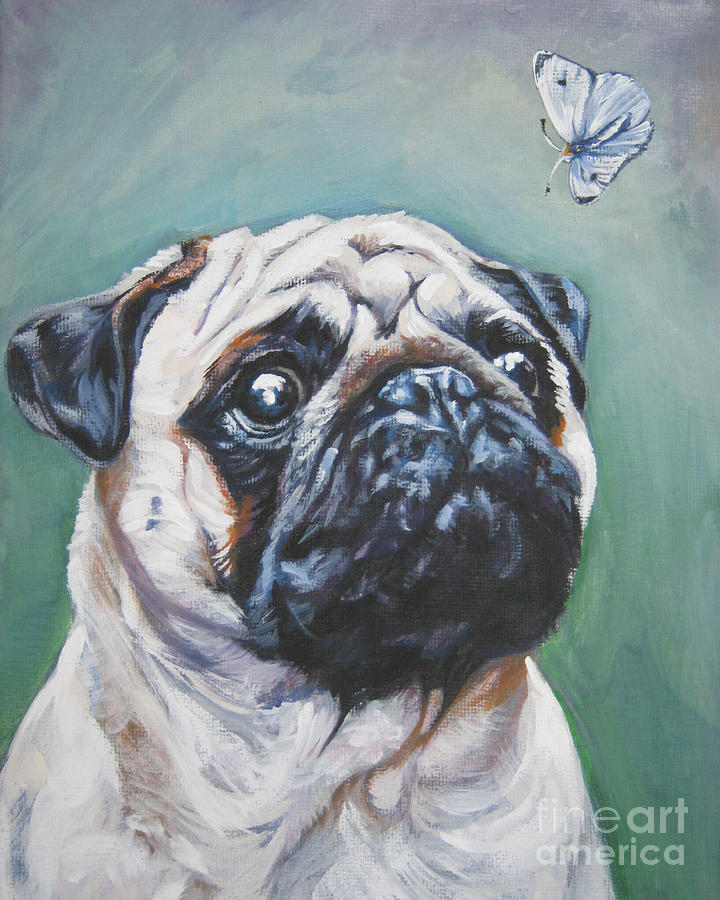 720x900 Pug With Butterfly Painting By Lee Ann Shepard - Pug Painting