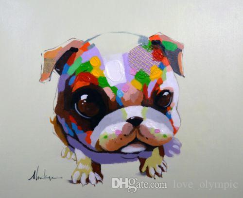 500x408 Framed, R395  Handpainted Modern Abstract Art Oil Painting Bulldog - Pug Painting Canvas