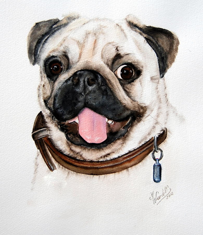 780x900 Happy Pug Painting By Martine Wardill - Pug Painting Canvas