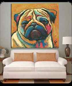 250x300 Pug Abstract Oil Painting Print On Canvas (Orange 36x36) Best Gift - Pug Painting Canvas
