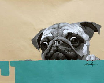 340x270 24 X 36 Happy Bulldog. Painting Of A Dog Smiling. - Pug Painting Canvas