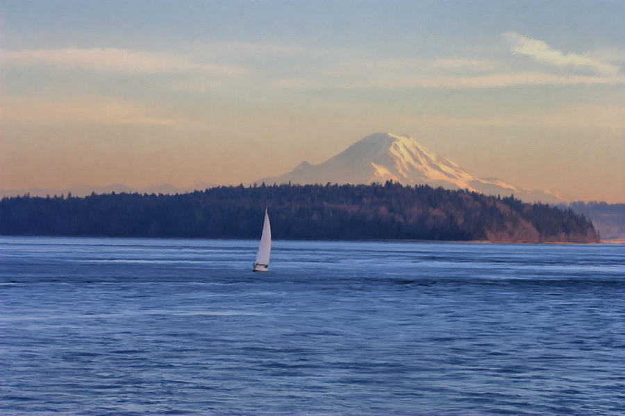 900x600 Rainier Puget Sound Sail Painting By Paddrick Mackin - Puget Sound Painting