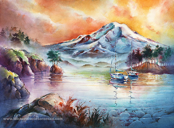 570x419 First Light - Puget Sound Painting