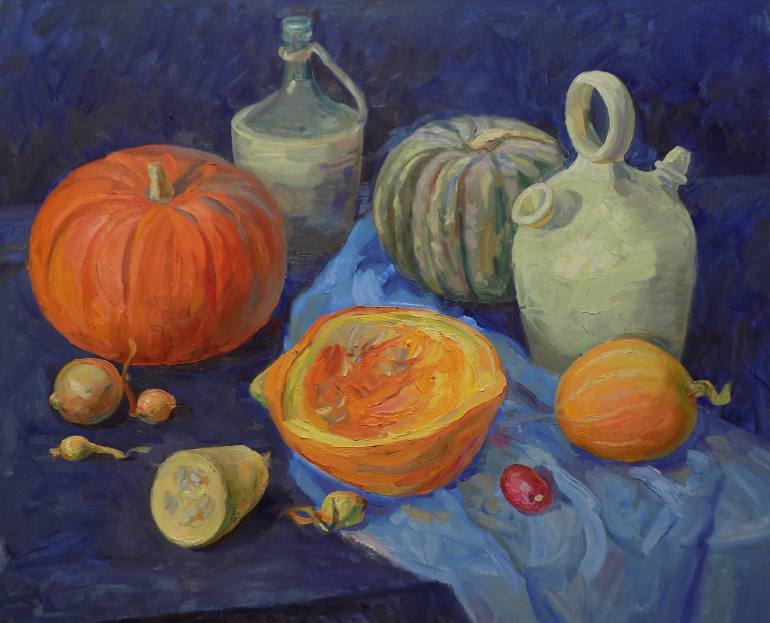 770x623 Saatchi Art Still Life With Pumpkins Painting By Elena Brazhunenko - Pumpkin Art Painting