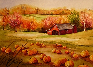 300x215 Pumpkin Patch Step By Step Watercolor - Pumpkin Patch Painting