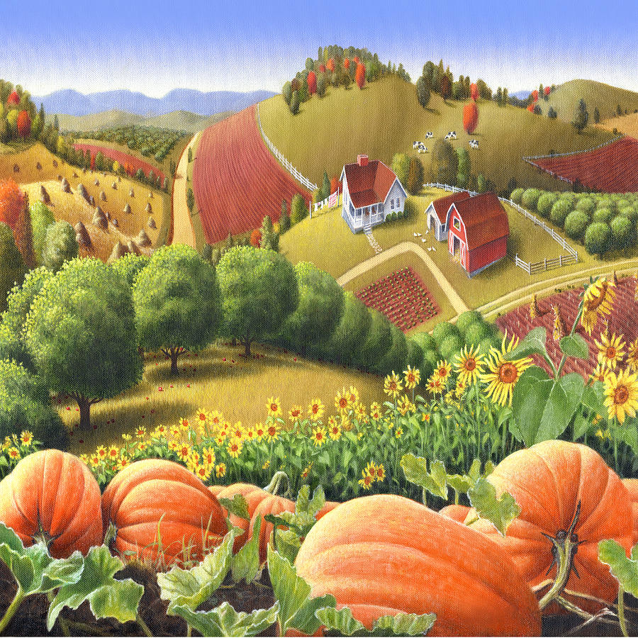 900x900 Country Landscape - Pumpkin Patch Painting