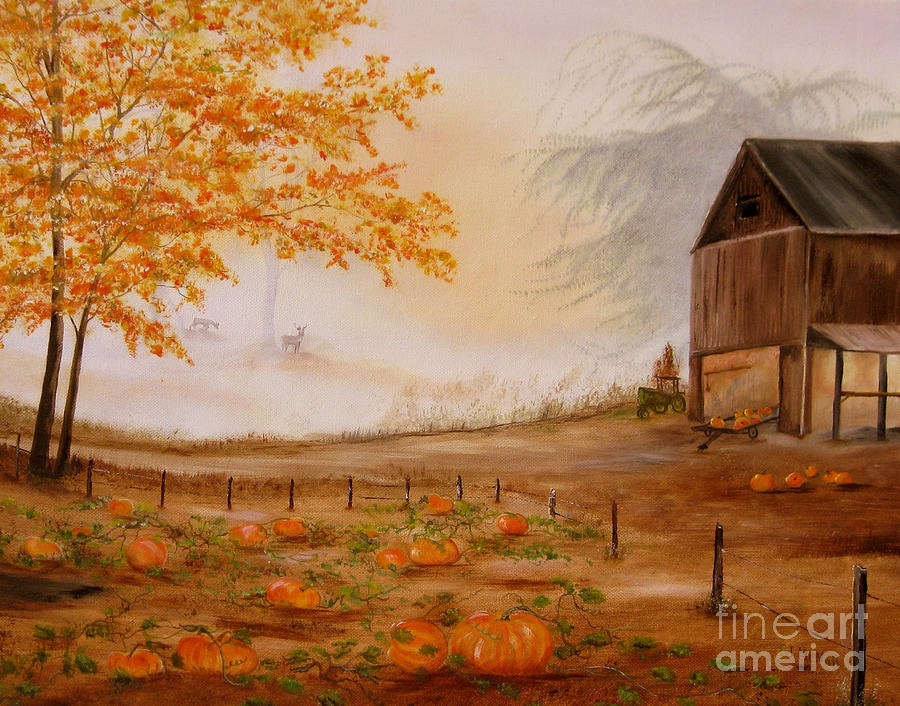 900x706 Pumpkin Patch Painting By Rj Mcnall - Pumpkin Patch Painting