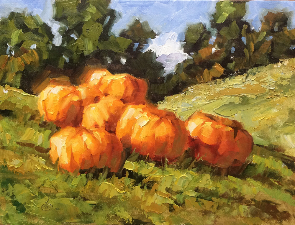 1000x763 Tom Brown Fine Art Pumpkin Patch 9x12 Oil On Canvas By Tom Brown - Pumpkin Patch Painting