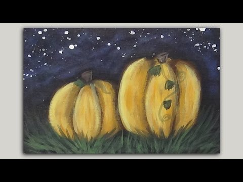480x360 Mini Acrylic Painting (For Greeting Card) - Pumpkin Patch Painting