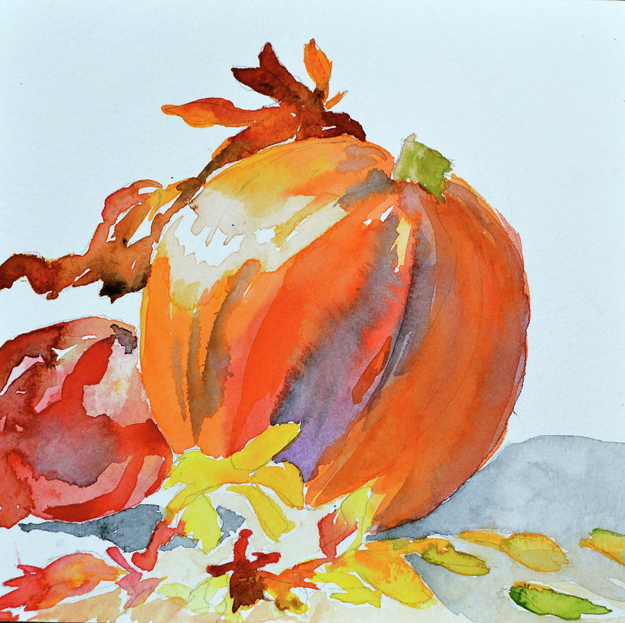 900x897 Pumpkin And Pomegranate Painting By Beverley Harper Tinsley - Pumpkin Watercolor Painting