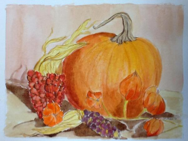 600x450 Still Life With Pumpkin, Watercolor - Pumpkin Watercolor Painting