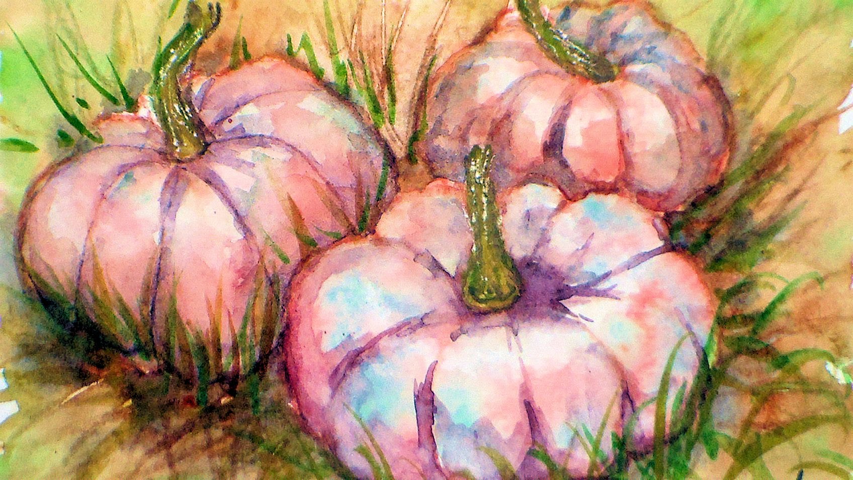 1696x954 How To Paint Porcelain Doll Pumpkins In Watercolor - Pumpkin Watercolor Painting