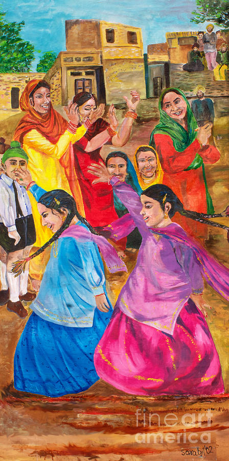 448x900 Vasakhi In A Punjab Village Painting By Sarabjit Singh - Punjabi Painting