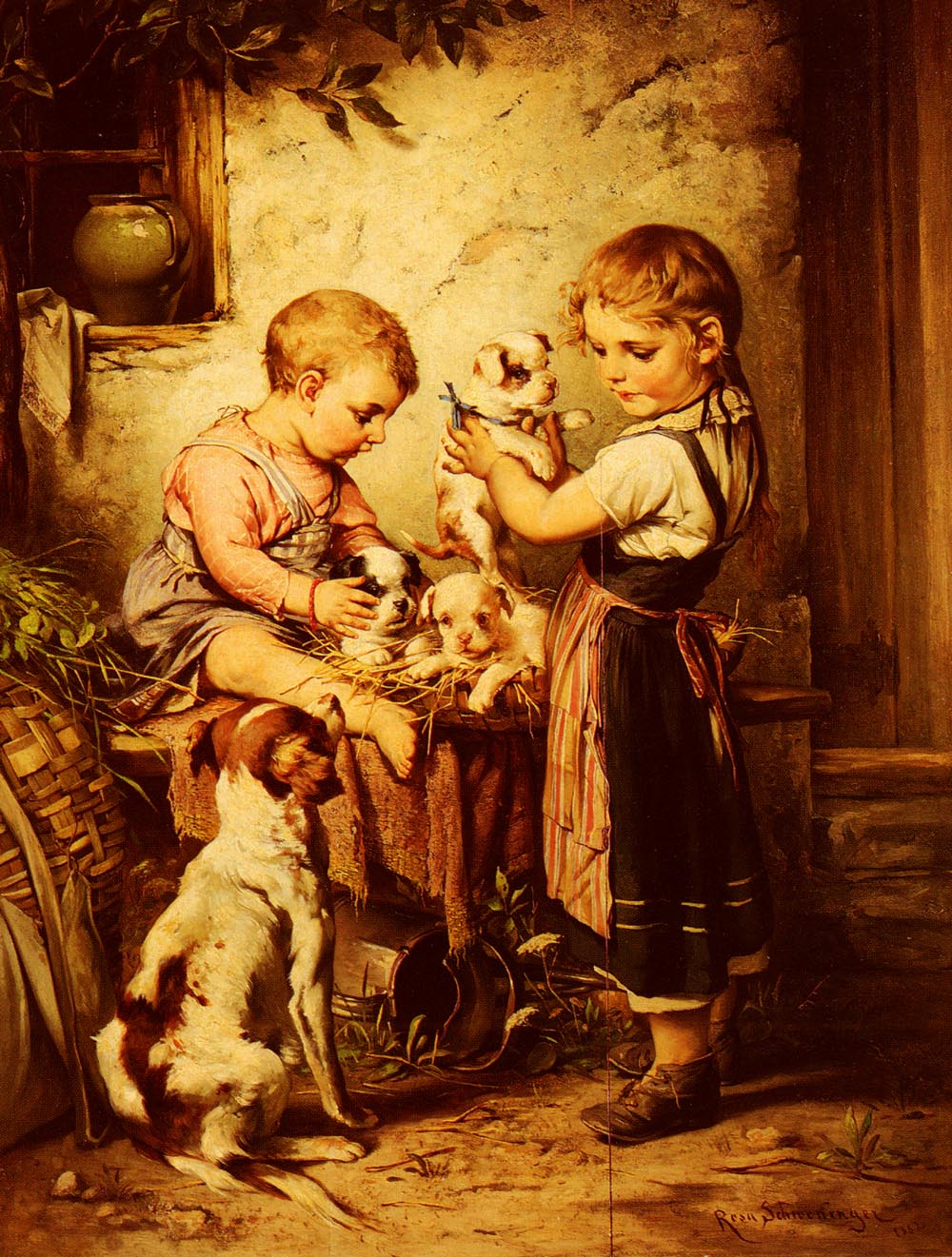1000x1321 Puppy Love Painting Rosa Schweninger Oil Paintings - Puppy Love Painting
