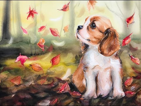 480x360 Puppy And Leaves In Watercolors Painting Tutorial - Puppy Painting