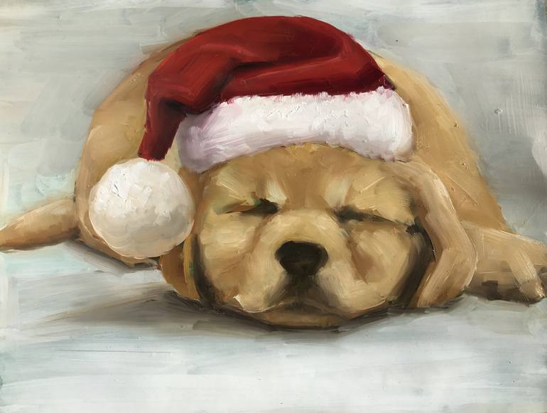 770x581 Saatchi Art Christmas Puppy Painting By Heather Olsen - Puppy Painting