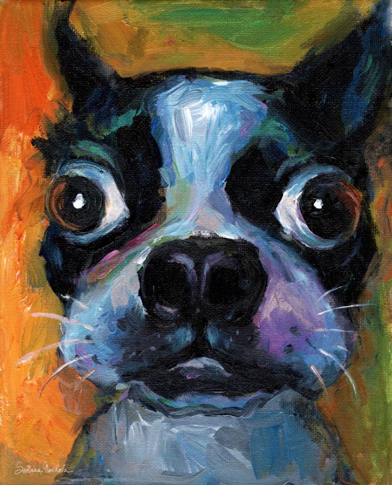 770x953 Saatchi Art Cute Boston Terrier Puppy Dog Portrait Painting - Puppy Painting