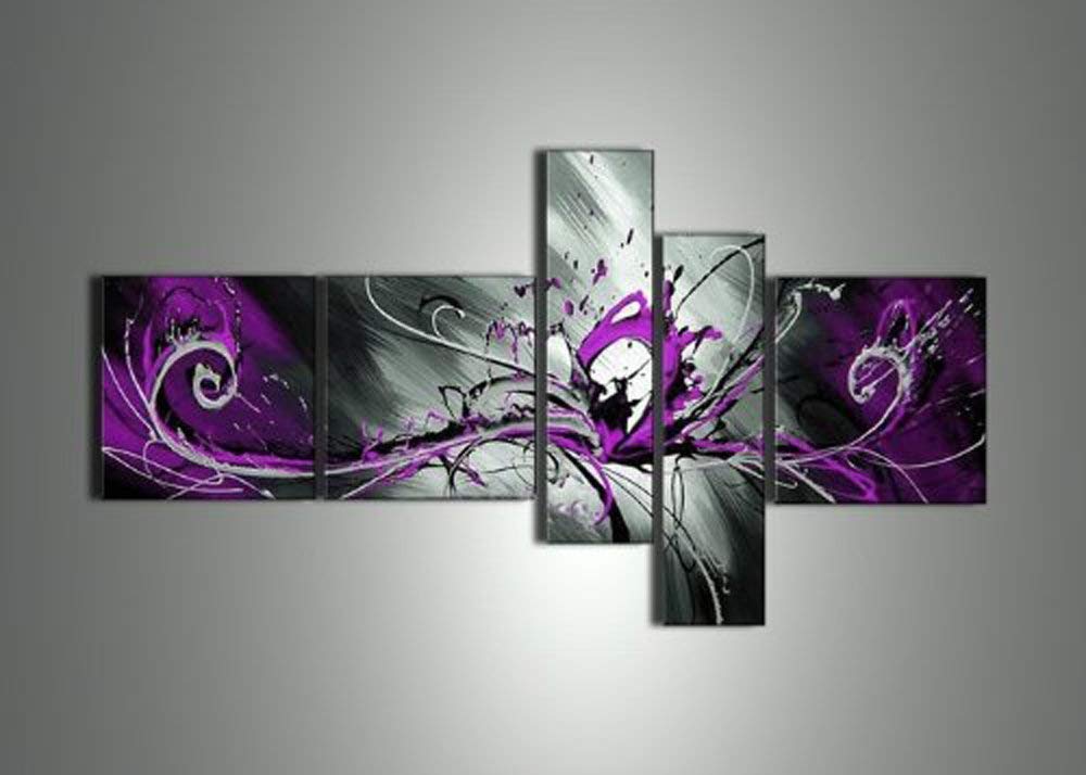 1000x714 Globalartwork Handpainted 5 Piece Black White Purple Modern - Purple Abstract Painting