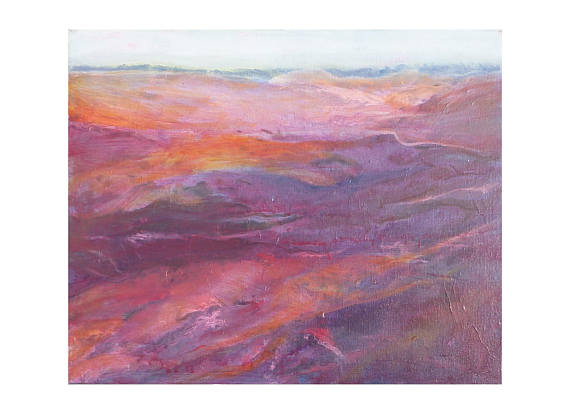 570x414 Pink Purple Abstract Landscape Painting Violet Mauve Lilac - Purple Abstract Painting