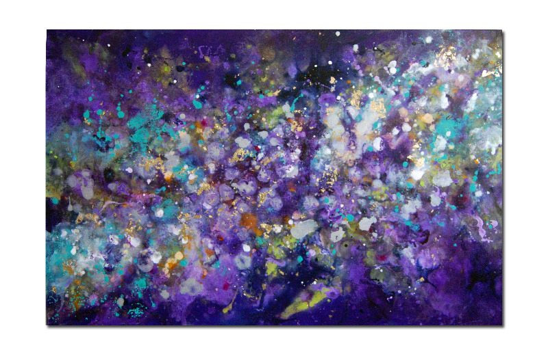 800x518 Purple Abstract Painting, Purple, White, Green And Silver Original - Purple Abstract Painting