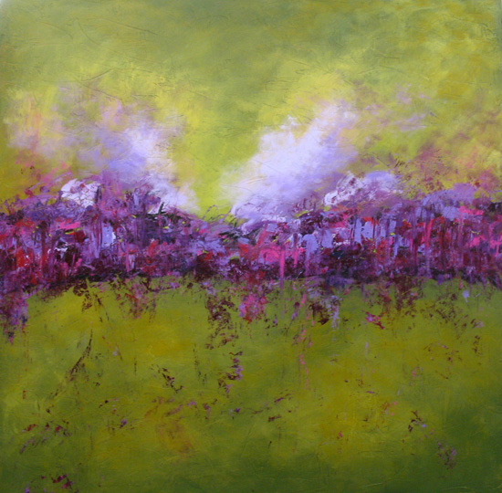 550x540 Kerin Mcbride's Purple On Green Abstract Landscape (Acrylic) - Purple And Green Painting