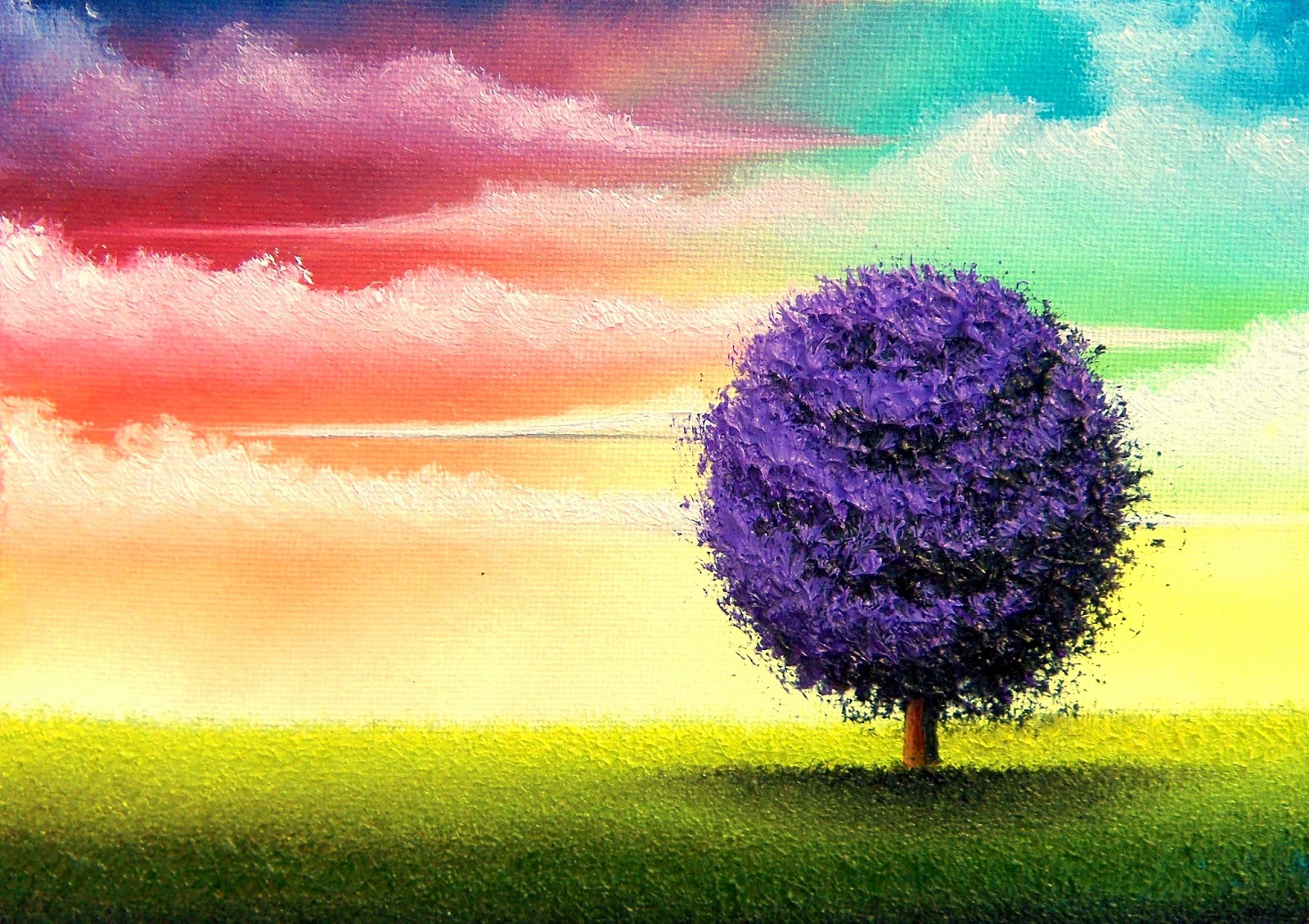 1600x1130 Purple Tree Oil Painting, Contemporay Landscape Painting, Colorful - Purple And Green Painting