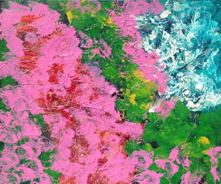 770x641 Saatchi Art Abstract In Purple, Pink,green, Yellow, White - Purple And Green Painting