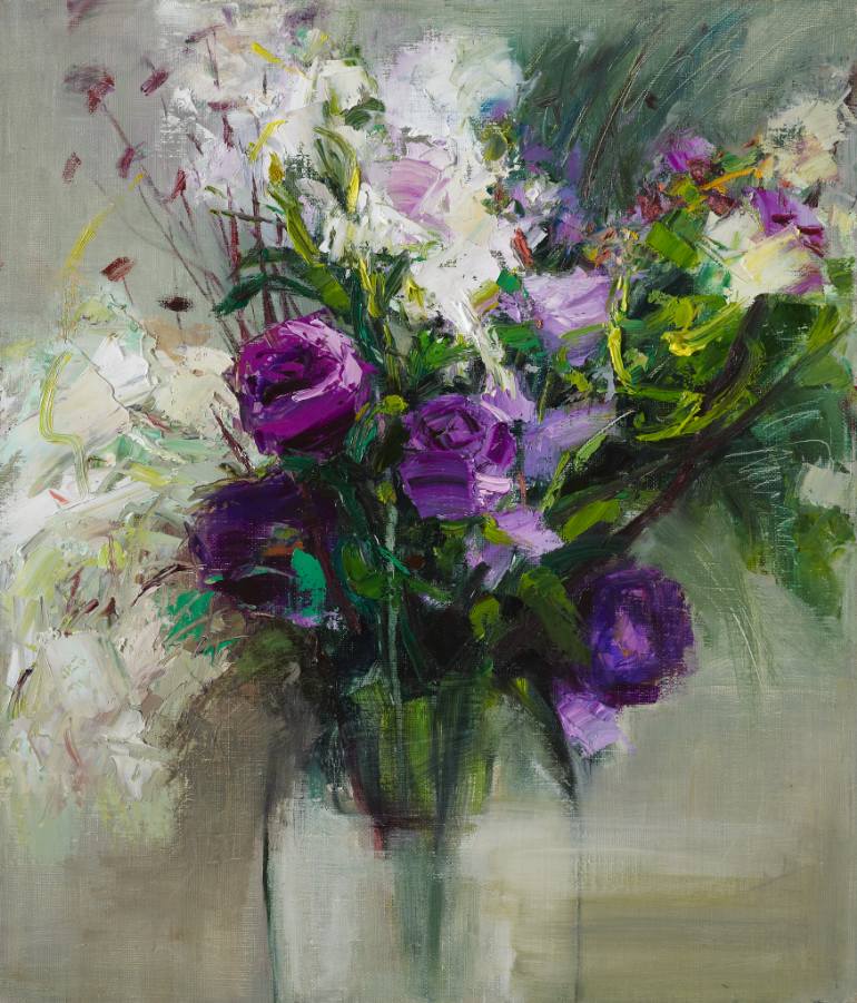 770x901 Saatchi Art Purple Roses Painting By Won Jeong Cho - Purple And Green Painting
