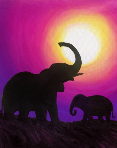 397x500 Elephant Meadow Paint Nite Event - Purple Elephant Painting