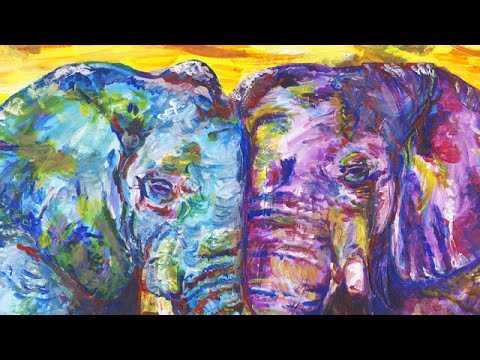 480x360 Original Acrylic Painting Elephant Sunset By Fine Artist Ruth - Purple Elephant Painting