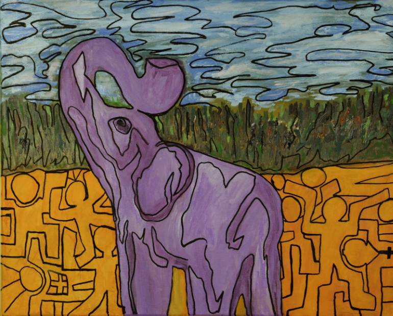 770x619 Saatchi Art Purple Elephant Painting By Jose Rojas - Purple Elephant Painting