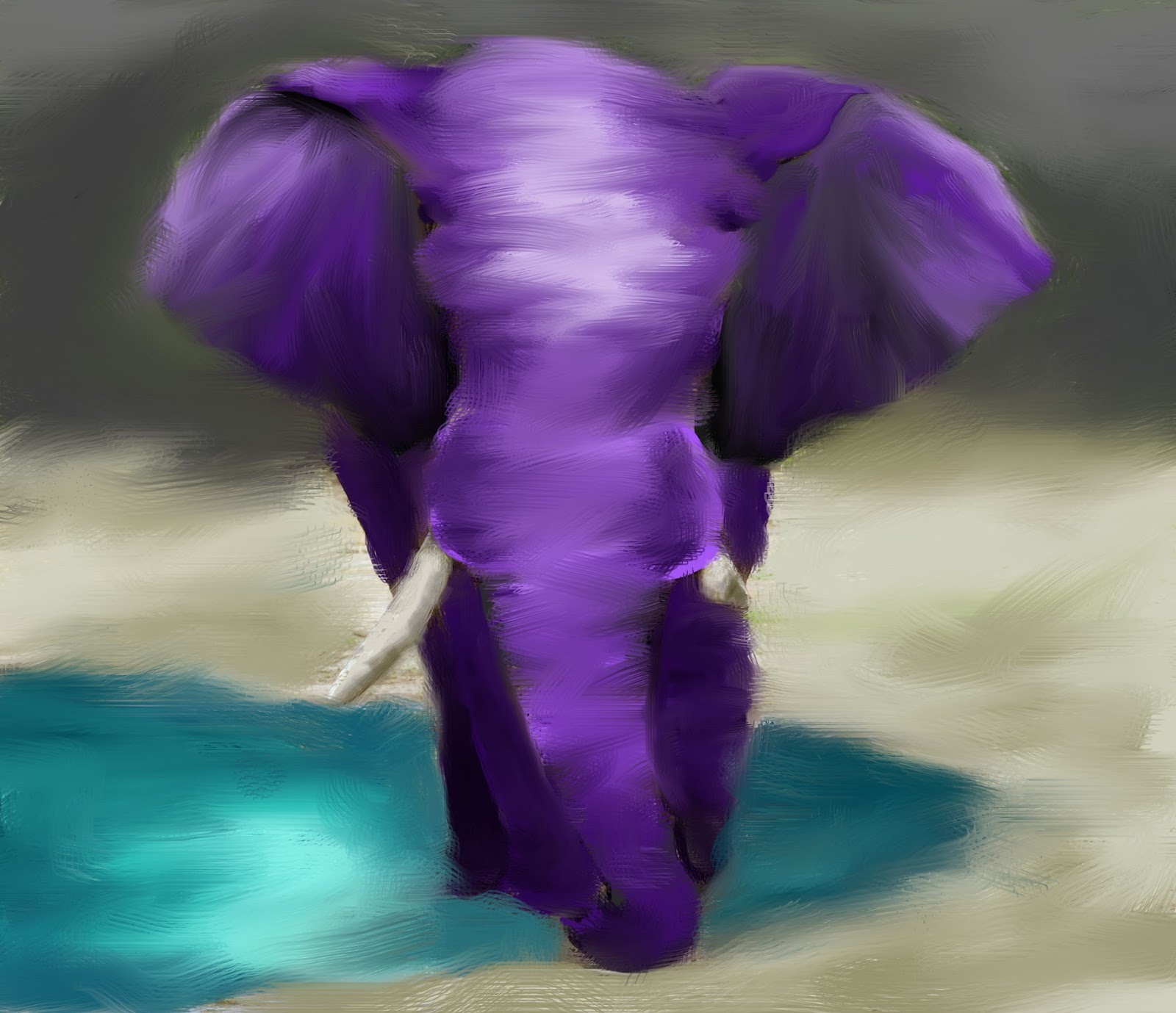 1600x1379 The Elephant In The Room - Purple Elephant Painting