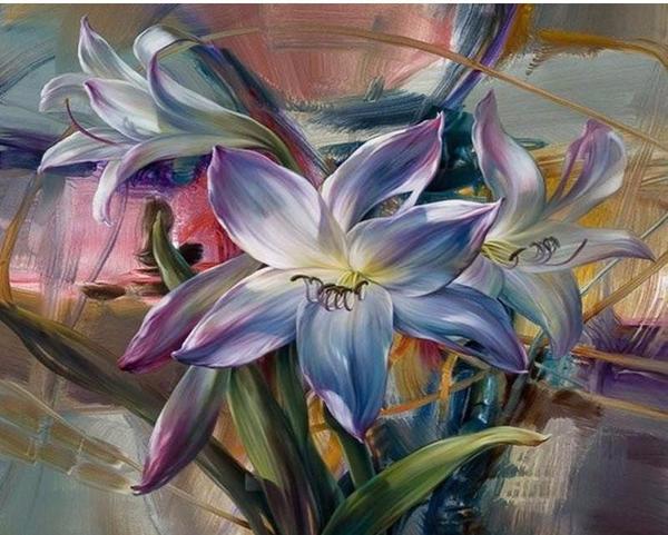 600x481 Diy Painting By Numbers - Purple Flower Painting