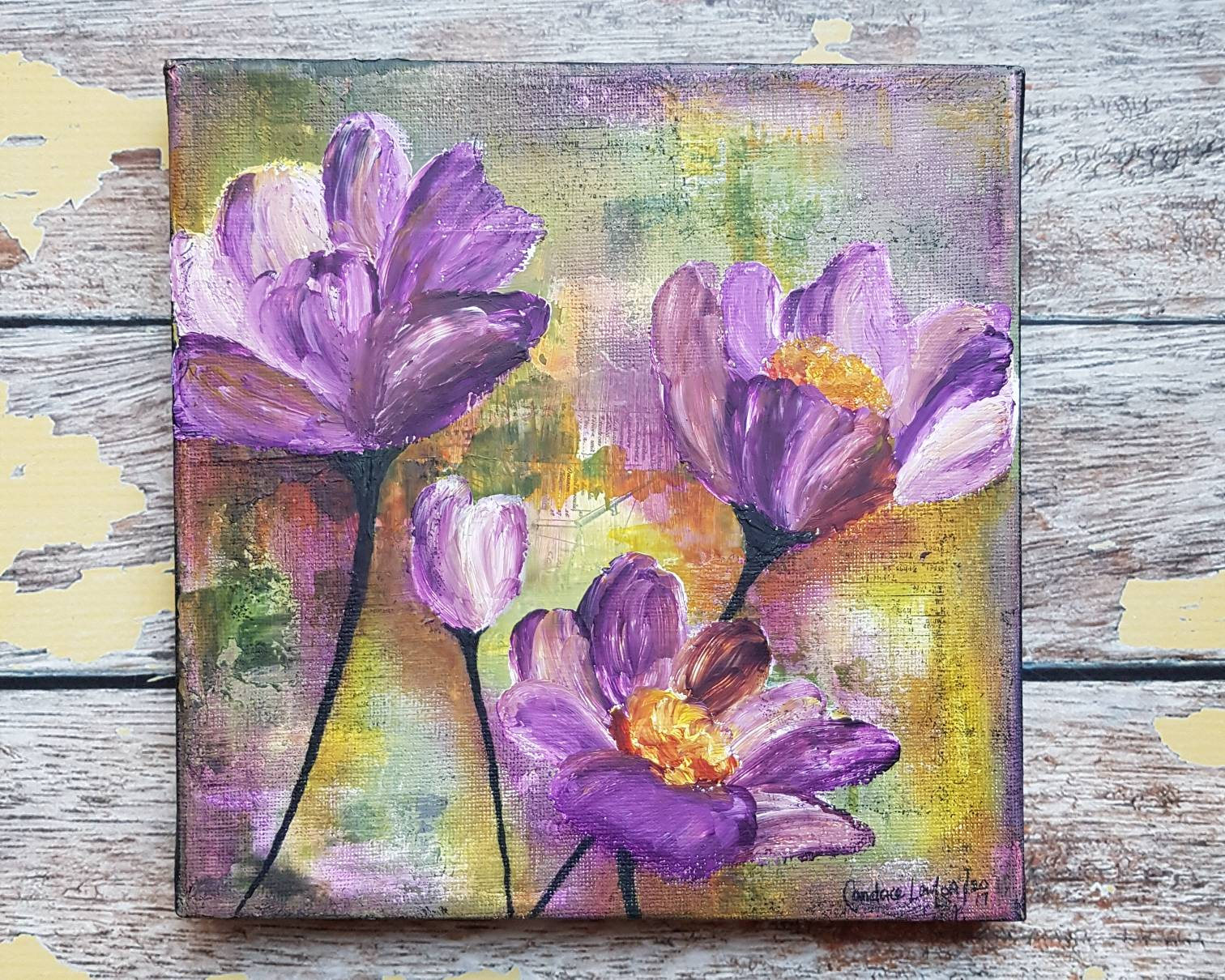 1512x1210 Original Floral Painting Flower Art Original 8x8 Canvas - Purple Flower Painting