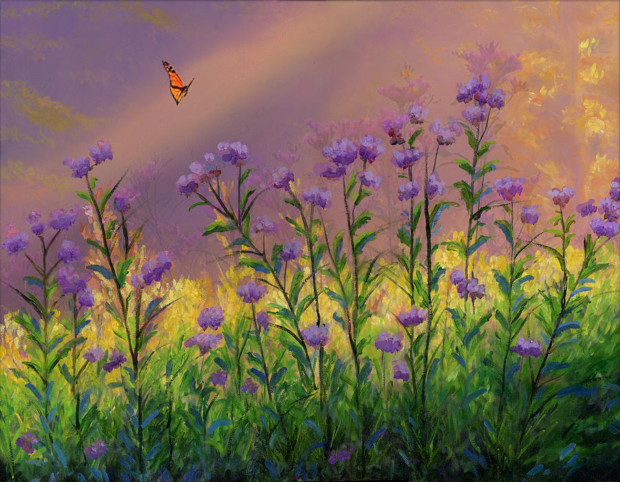 900x700 Purple Statice Flowers Painting By Cecilia Brendel - Purple Flower Painting